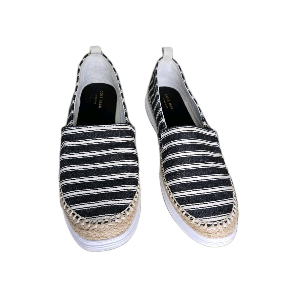 Colle Haan Ella Grand Espadrille Slip On Canvas Beach Minimalist 10.5 Blk White